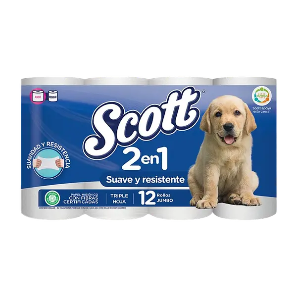 Papel Higiénico Triple Hoja Azul 2en1 Scoot